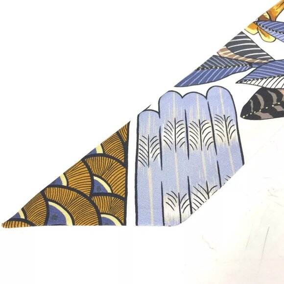 HERMES Bird pattern Twilly BandeauScarf Scarf silk White/blue - Picture 9 of 10